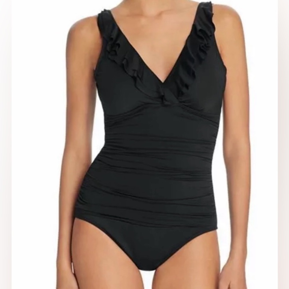 Lauren Ralph Lauren Black Sz 22W 1 Piece Swimsuit Ruffle & Light Padded Bust